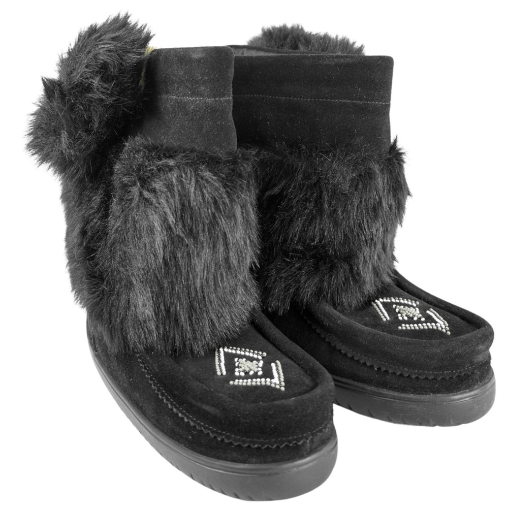 Manitobah Snowy Black Fur-Trimmed Winter Boots